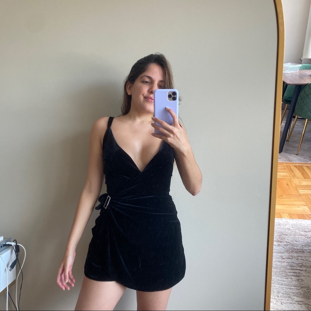 Bershka Black Velvet Mini Dress XS